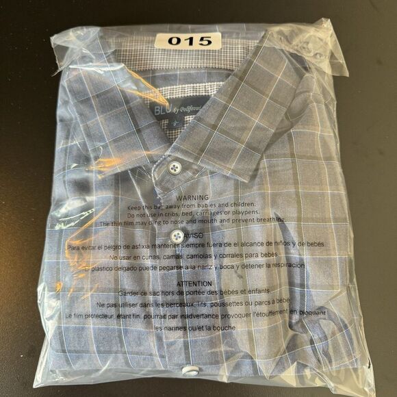 BLU by Polifroni Shirt Men Large Blue Black Check Long Sleeve Collared Button Up - Picture 9 of 9